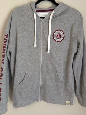 Trinity Grey Zip Hoodie with Maroon Crest and Sleeve Lettering
